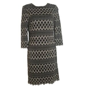 NWOT Cache Shift Dress Black Gold Metallic Embroided 3/4 Sleeve Size S Stretchy